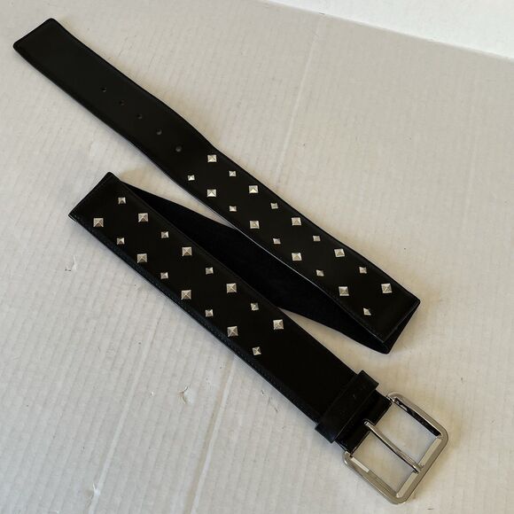 Michael Kors Wide Black Leather Belt Studded Stretchable Size L-XL Preppy Metal main image 14